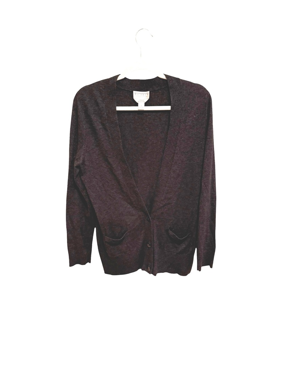 Talbots Merino Wool Blend Deep Grey Button-Front V-Neck Cardigan - Size Medium